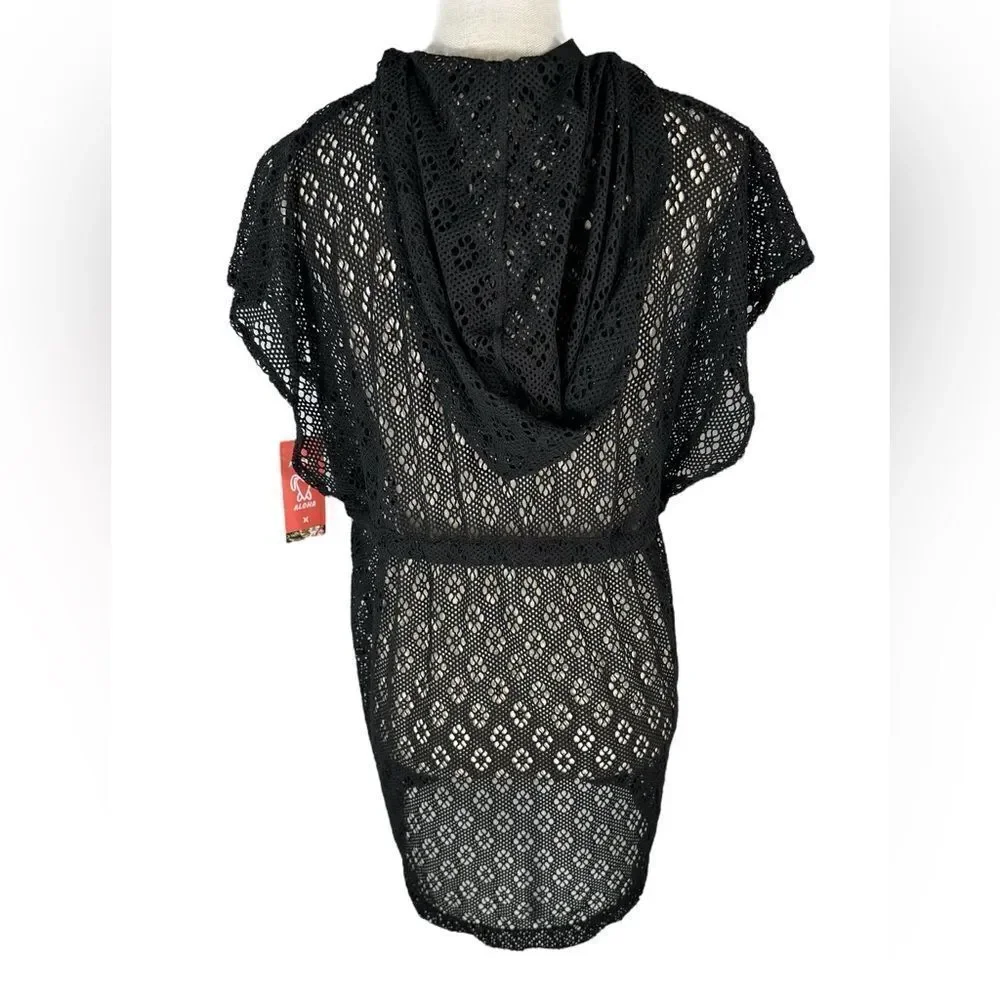 Hurley Women’s Black Summer Crochet Hooded Swim Coverup Dress